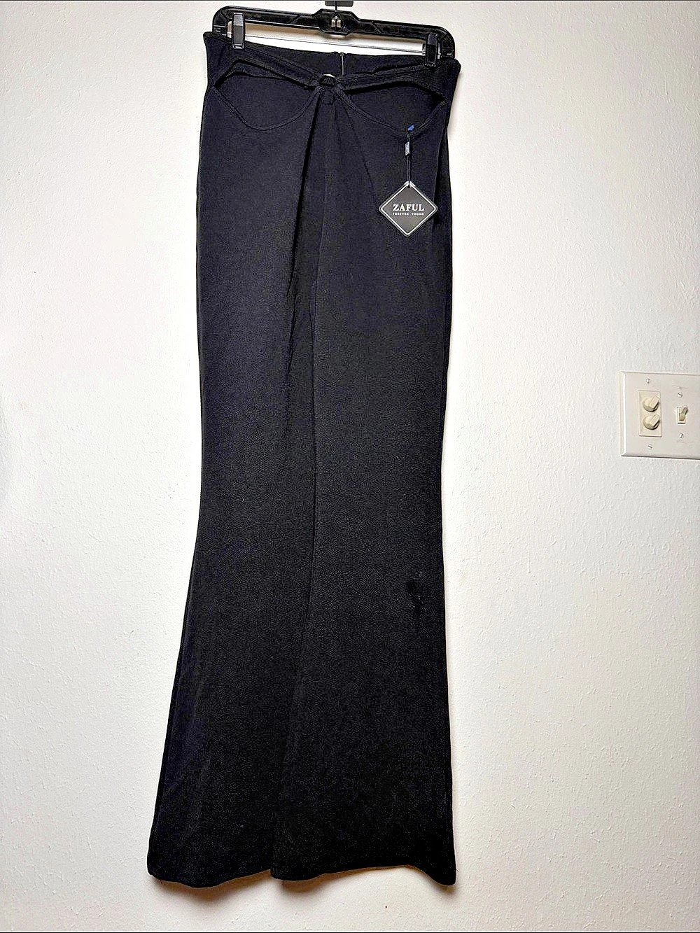 ZAFUL Textured Ladder Cutout High Waist Boot Cut Night Out Flare Pants Black